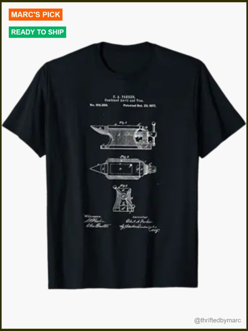 Antique Blacksmith Anvil Patent Print T-Shirt
